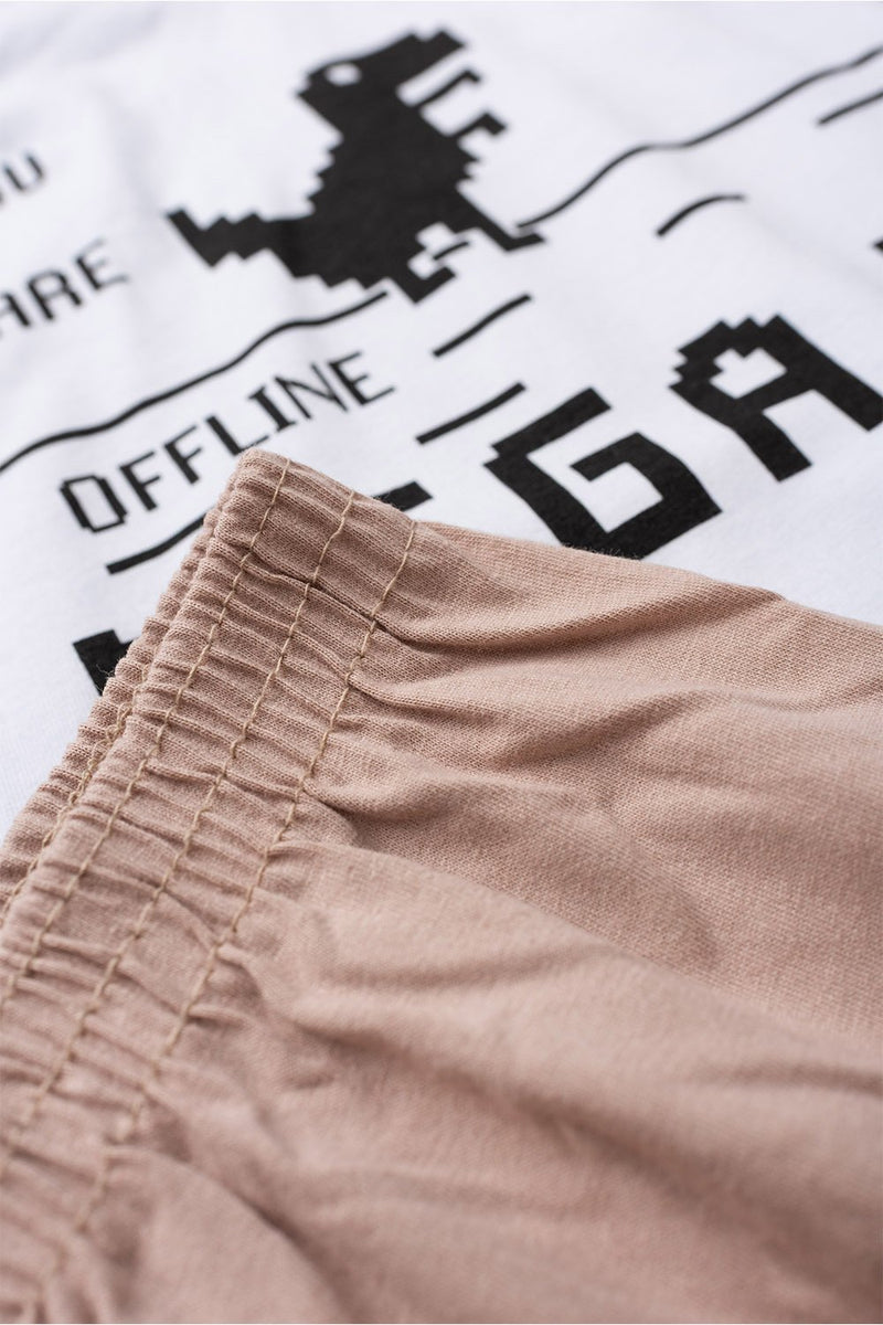 Pijama Infantil Verão Masculino Dino Gamer - Bege