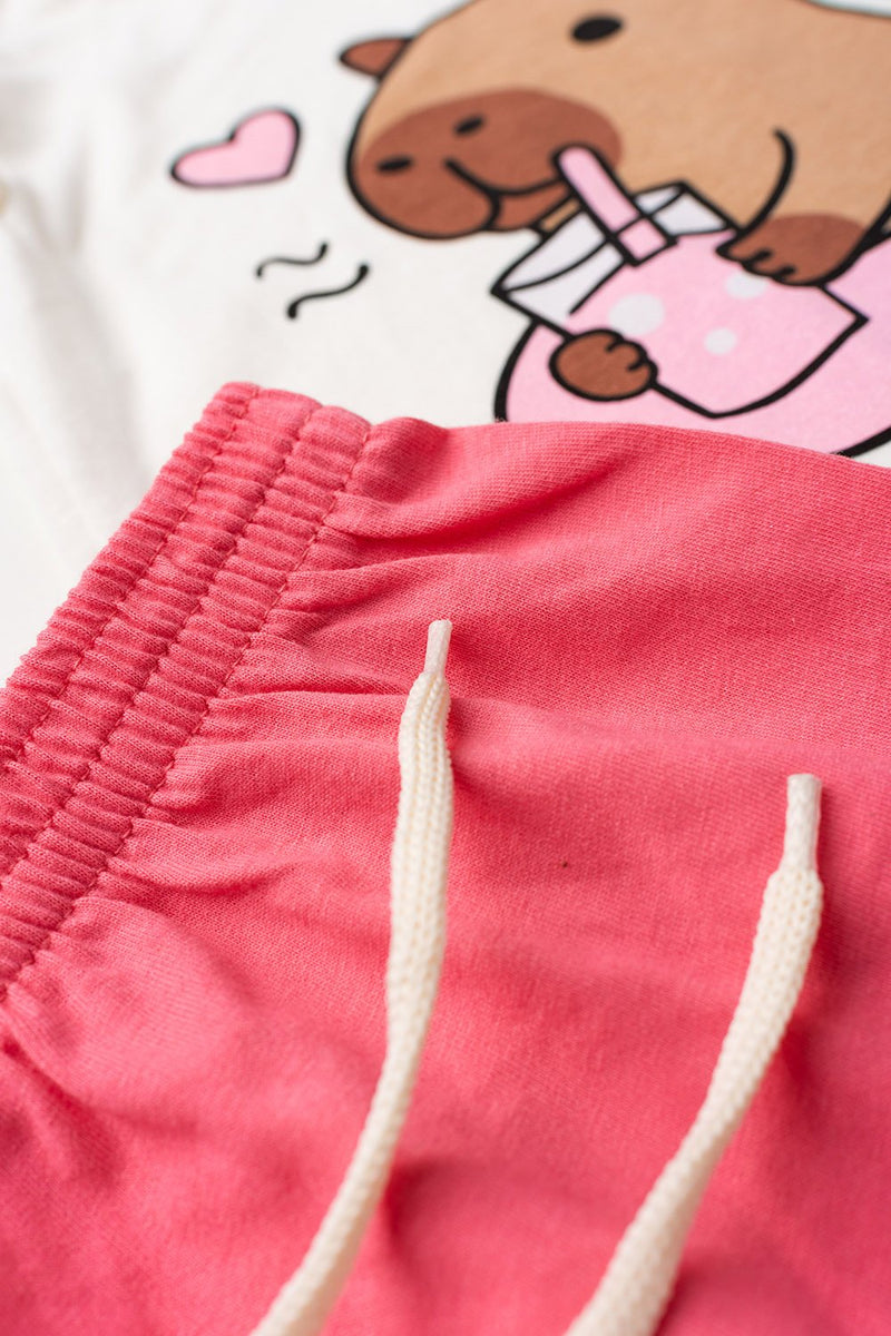 Conjunto Infantil Verão Feminino Ursinho Cool - Off White