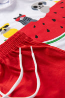 Conjunto Infantil Verão Feminino Melancia Com Animais - Branco