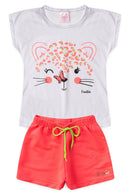 Conjunto Infantil Verão Feminino Onça - Branco