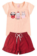 Conjunto Infantil Verão Feminino Swett Faella - Salmão