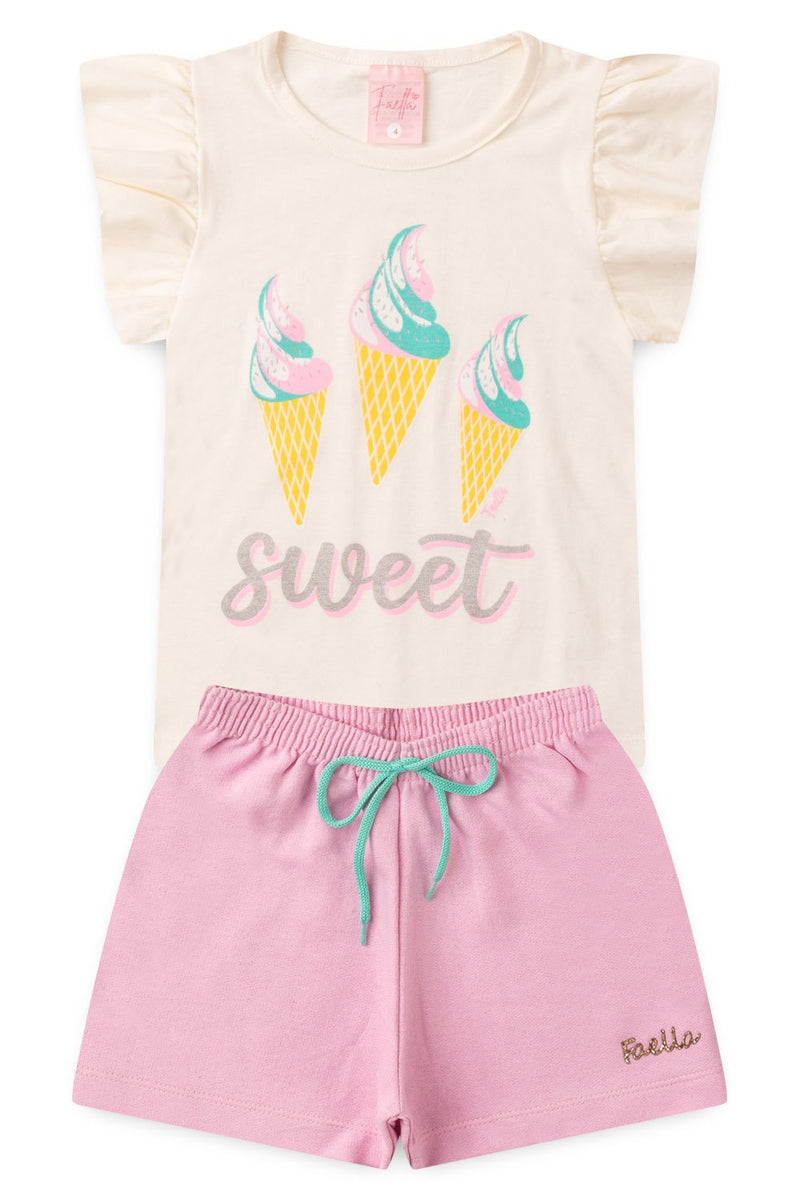 Conjunto Infantil Verão Feminino Sweet ice cream - Off