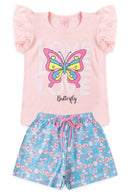 Conjunto Infantil Verão Feminino Butterfly - Rosa