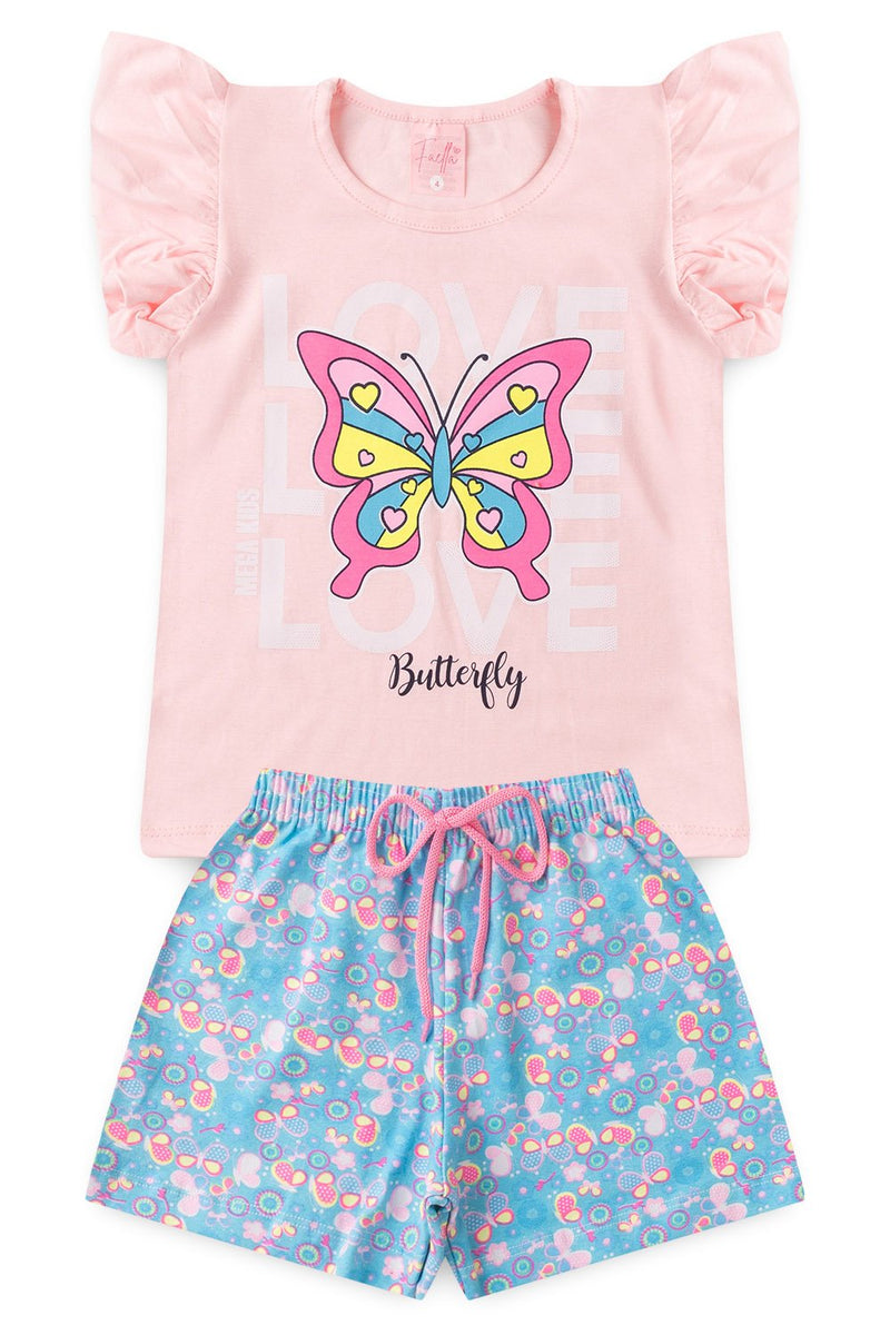 Conjunto Infantil Verão Feminino Butterfly - Rosa