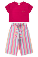 Conjunto Infantil Verão Feminino Pantalona Faella - Pink