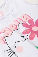 Conjunto Infantil Verão Feminino Regata Gatinha faella - Branco