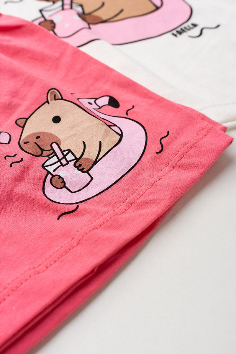 Conjunto Infantil Verão Feminino Ursinho Cool - Off White