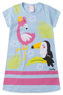 Vestido Infantil Verão Feminino Flamingo - Azul