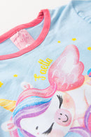 Pijama Infantil Manga Longa Feminino Unicornio - Azul