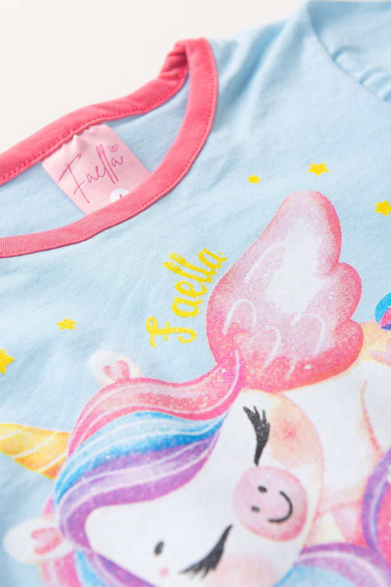 Pijama Infantil Manga Longa Feminino Unicornio - Azul