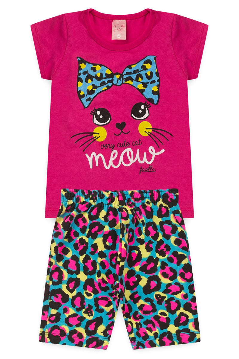 Conjunto Infantil Verão Feminino Very Cute Cat - Pink