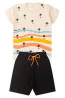 Conjunto Infantil Verão Masculino Ondas e Coqueiros - Off White