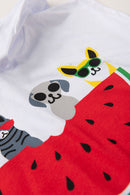 Conjunto Infantil Verão Feminino Melancia Com Animais - Branco