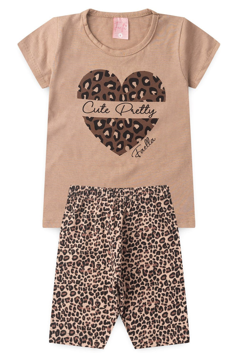 Conjunto Infantil Verão Feminino Cute Pretty - Bege