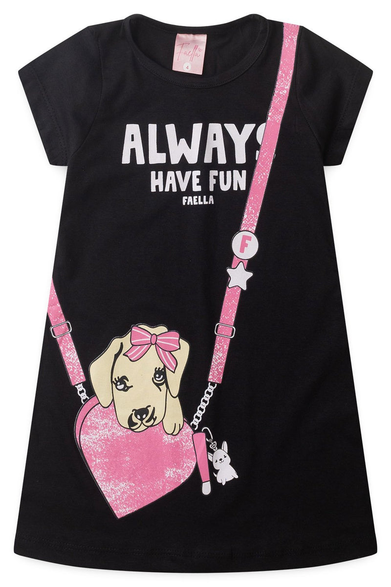 Vestido Infantil Verão Feminino Always Have Fun - Preto