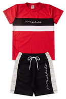 Conjunto Infantil Verão Masculino Listras - Vermelho
