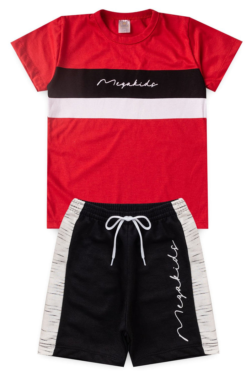 Conjunto Infantil Verão Masculino Listras - Vermelho