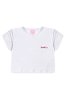 Conjunto Infantil Verão Feminino Pantalona Faella Flores - Branco