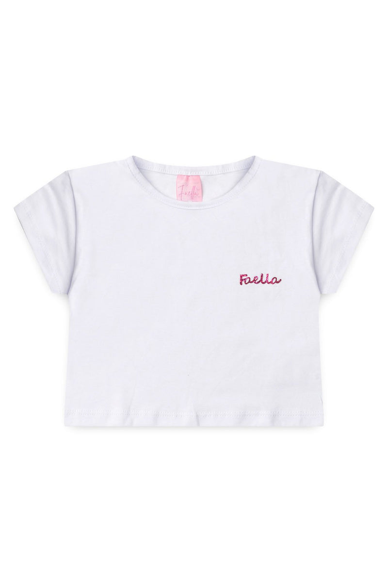 Conjunto Infantil Verão Feminino Pantalona Faella Flores - Branco