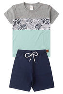 Conjunto Infantil Verão Masculino Recortes Folhas - Mescla