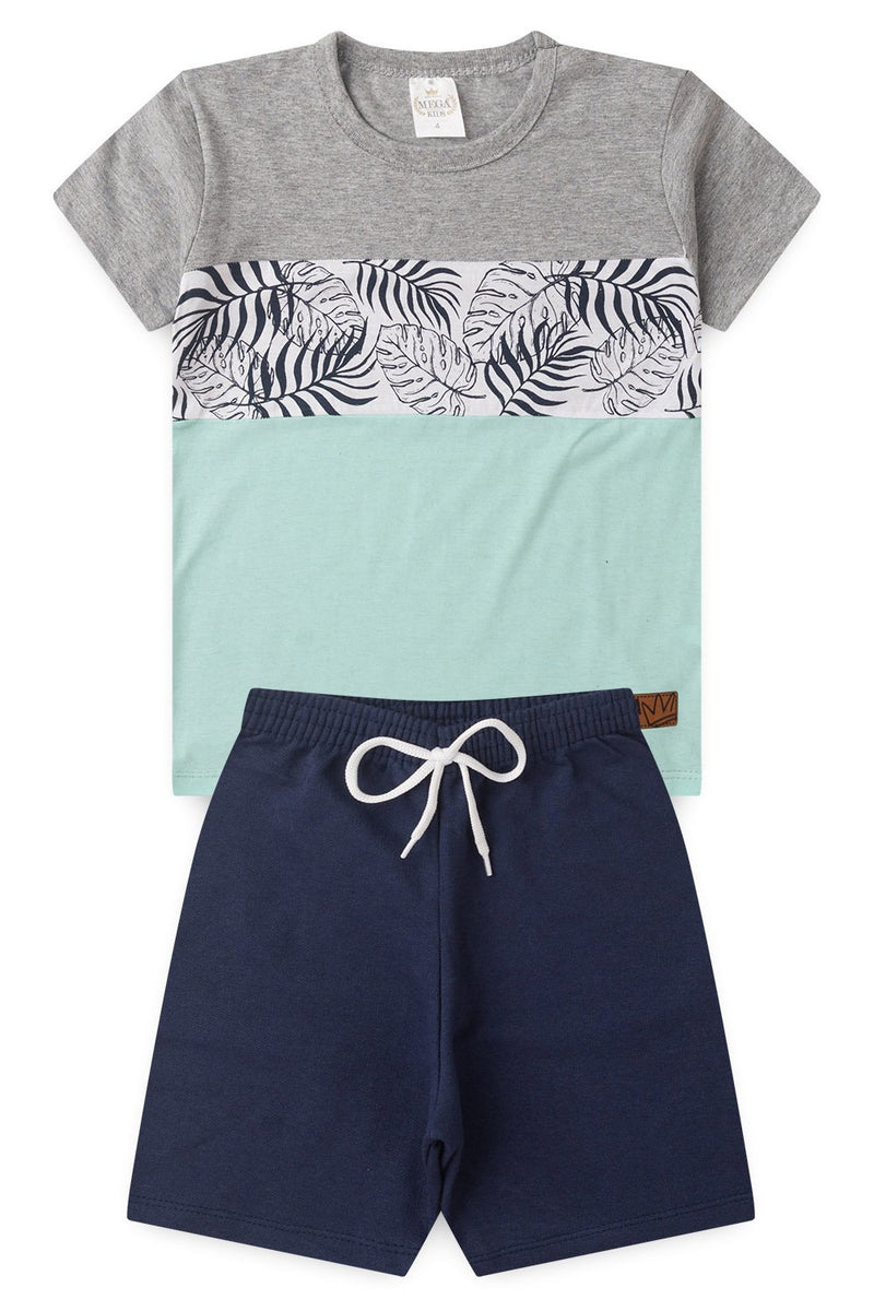 Conjunto Infantil Verão Masculino Recortes Folhas - Mescla