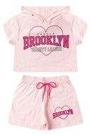 Conjunto Cropped Infantil Verão Feminino Brooklyn Faella - Rosa