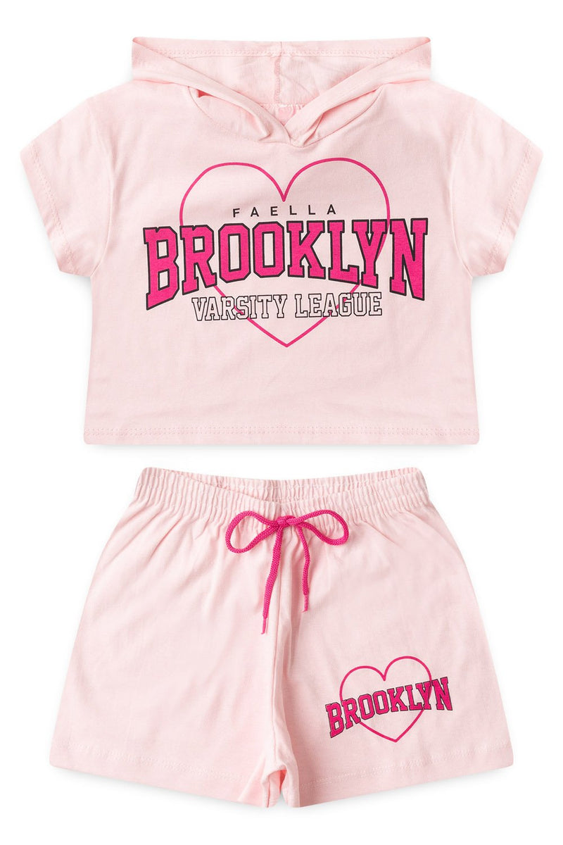 Conjunto Cropped Infantil Verão Feminino Brooklyn Faella - Rosa