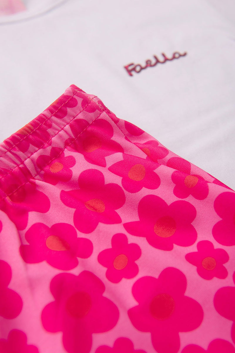 Conjunto Infantil Verão Feminino Pantalona Faella Flores - Branco