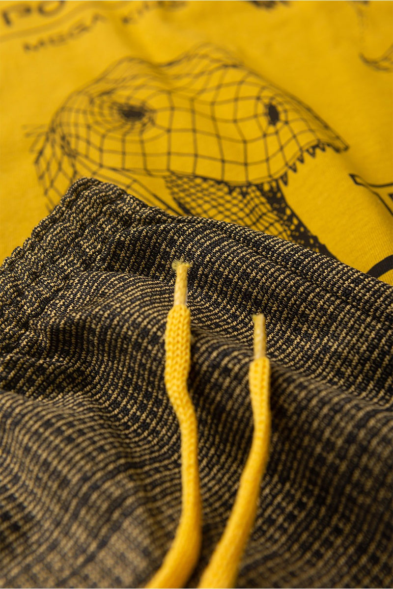 Conjunto Infantil Verão Masculino Regata Com Capuz Dino - Mostarda