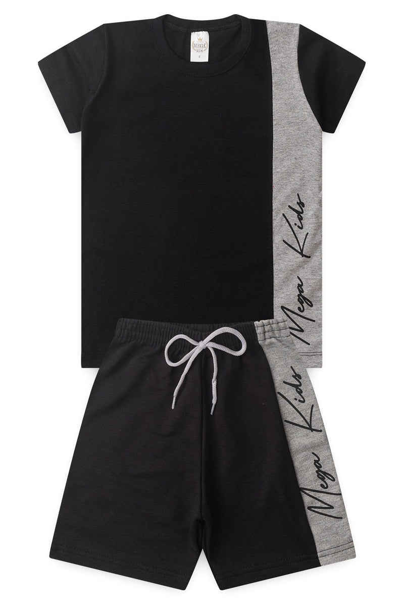 Conjunto Infantil Verão Masculino Recortes Kids - Preto