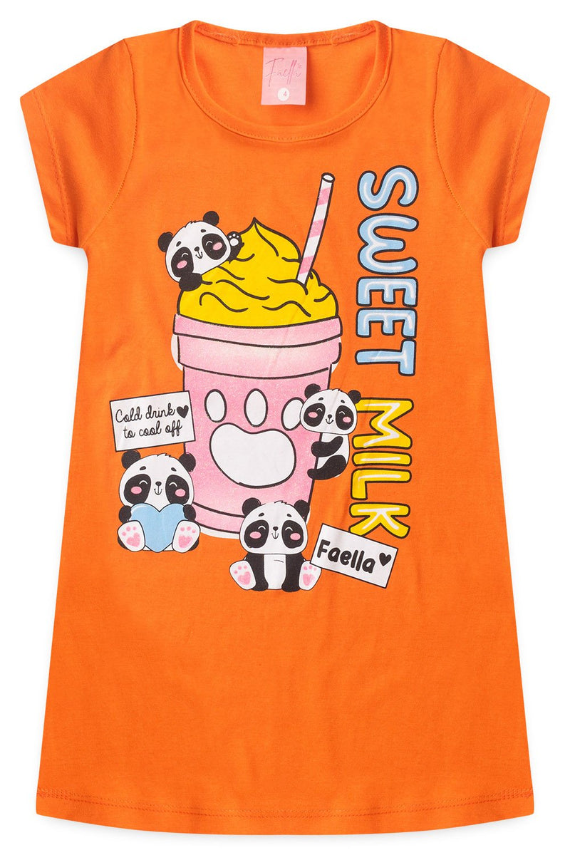 Vestido Infantil Verão Feminino Milkshake - Laranja