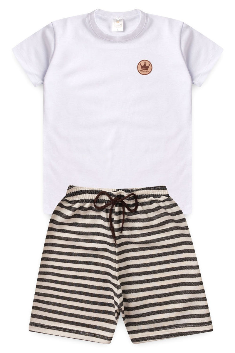 Conjunto Infantil Verão Masculino Plaquinha Coroa - Branca