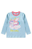 Pijama Infantil Manga Longa Feminino Unicornio - Azul