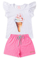 Conjunto Infantil Verão Feminino Sorvete - Branco