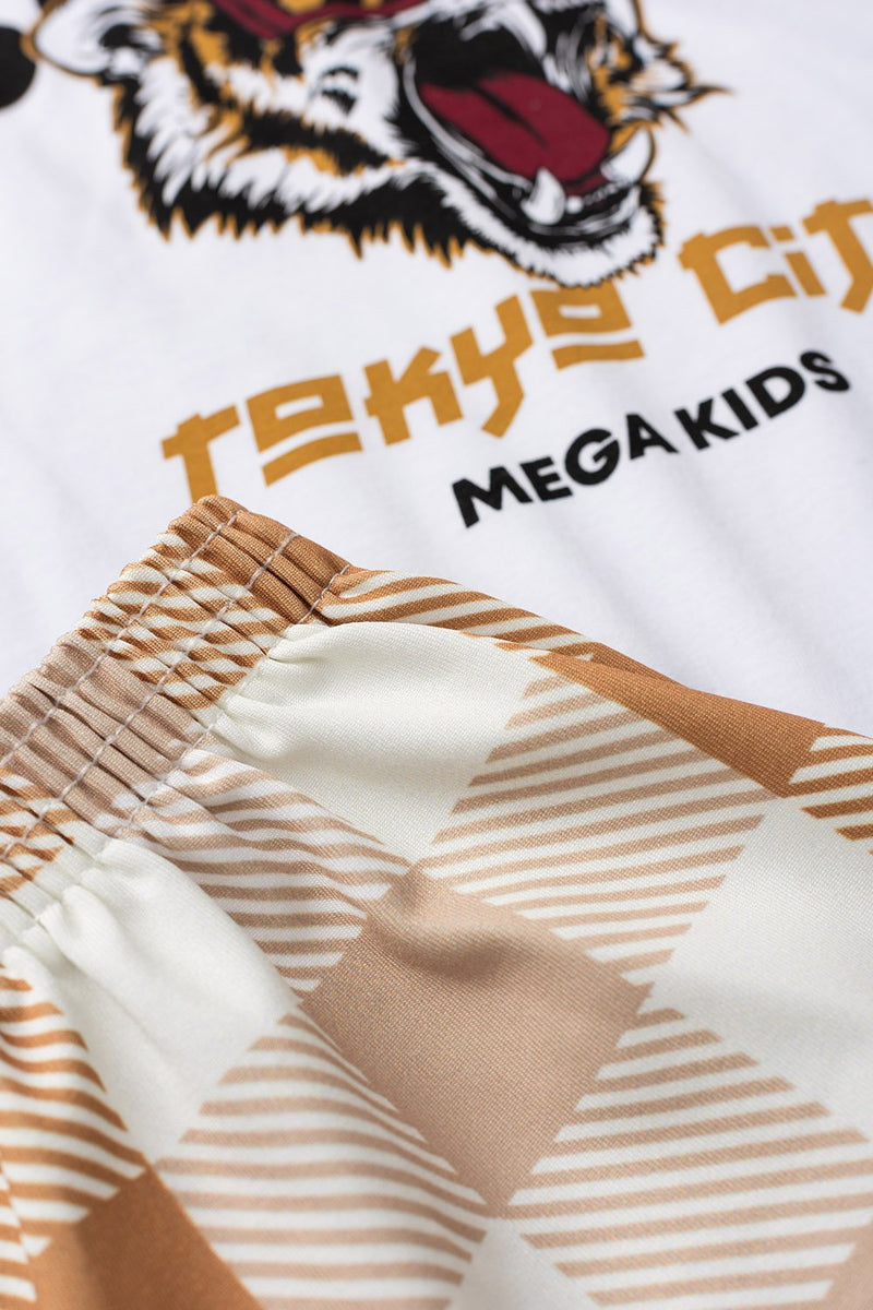 Pijama Infantil Verão Masculino Tigre de Óculos - Branco