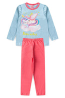 Pijama Infantil Manga Longa Feminino Unicornio - Azul