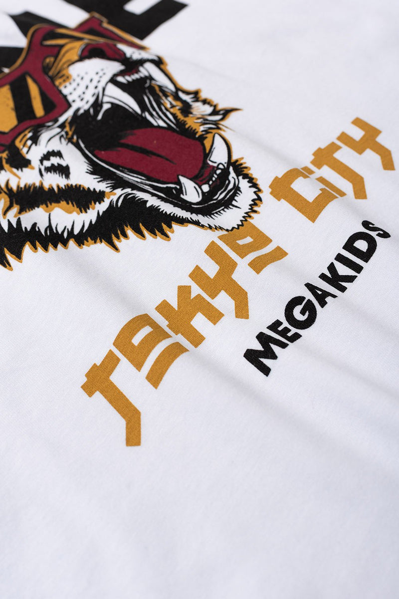 Pijama Infantil Verão Masculino Tigre de Óculos - Branco