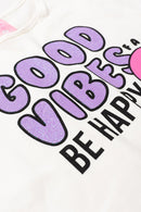 Conjunto Cropped Infantil Verão Feminino Good Vibes - Off White