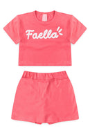 Conjunto Cropped Infantil Verão Feminino Faella - Chiclete