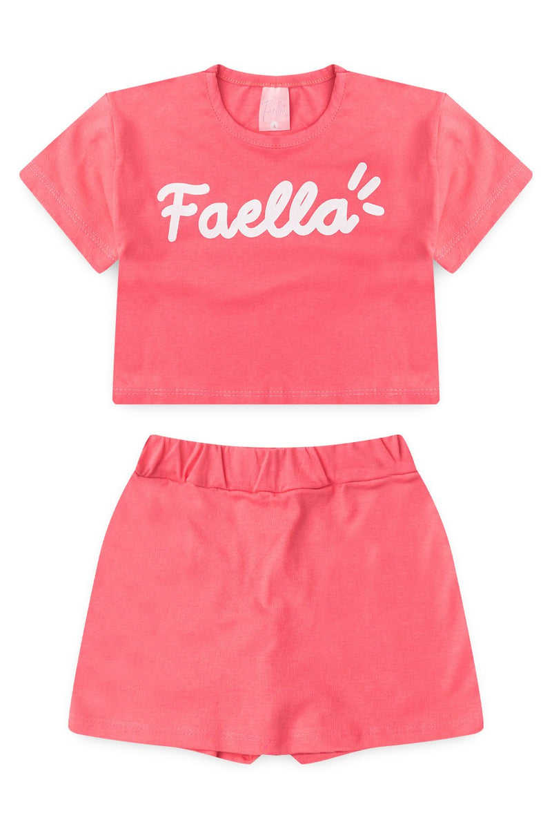 Conjunto Cropped Infantil Verão Feminino Faella - Chiclete