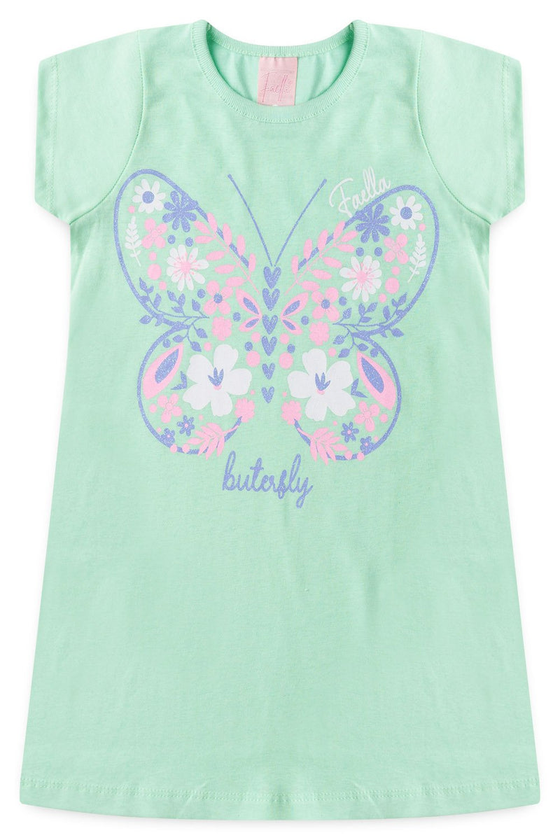 Vestido Infantil Verão Feminino Flores e Borboleta - Verde