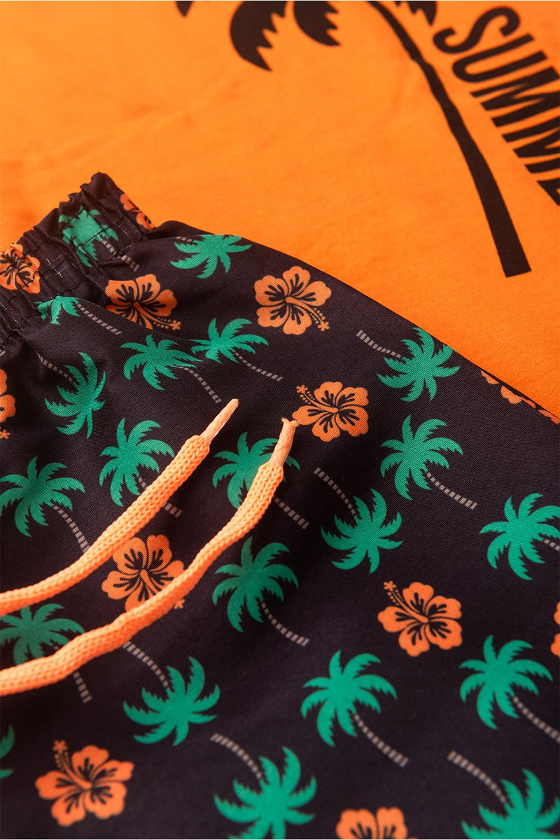 Conjunto Infantil Verão Masculino Camiseta Palmeira Summer - Laranja