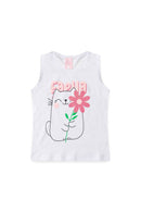 Conjunto Infantil Verão Feminino Regata Gatinha faella - Branco