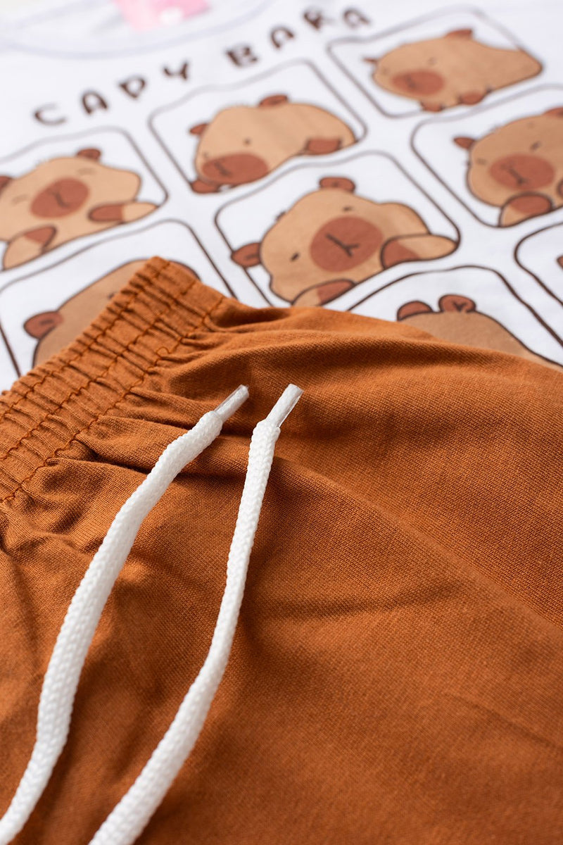 Conjunto Cropped Infantil Verão Feminino Capy Bara - Branco