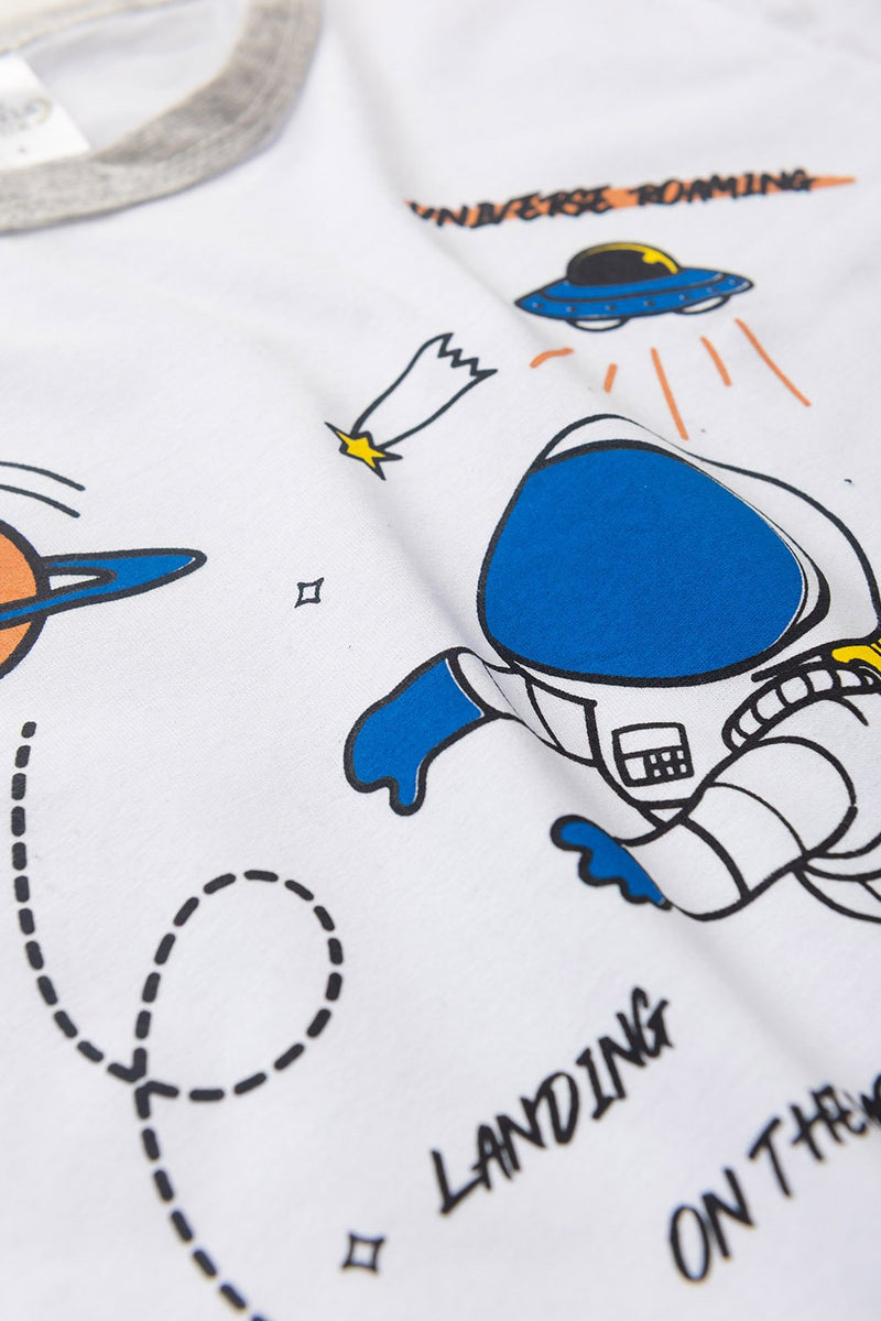 Pijama Infantil Manga Longa Masculino Astronauta - Branco