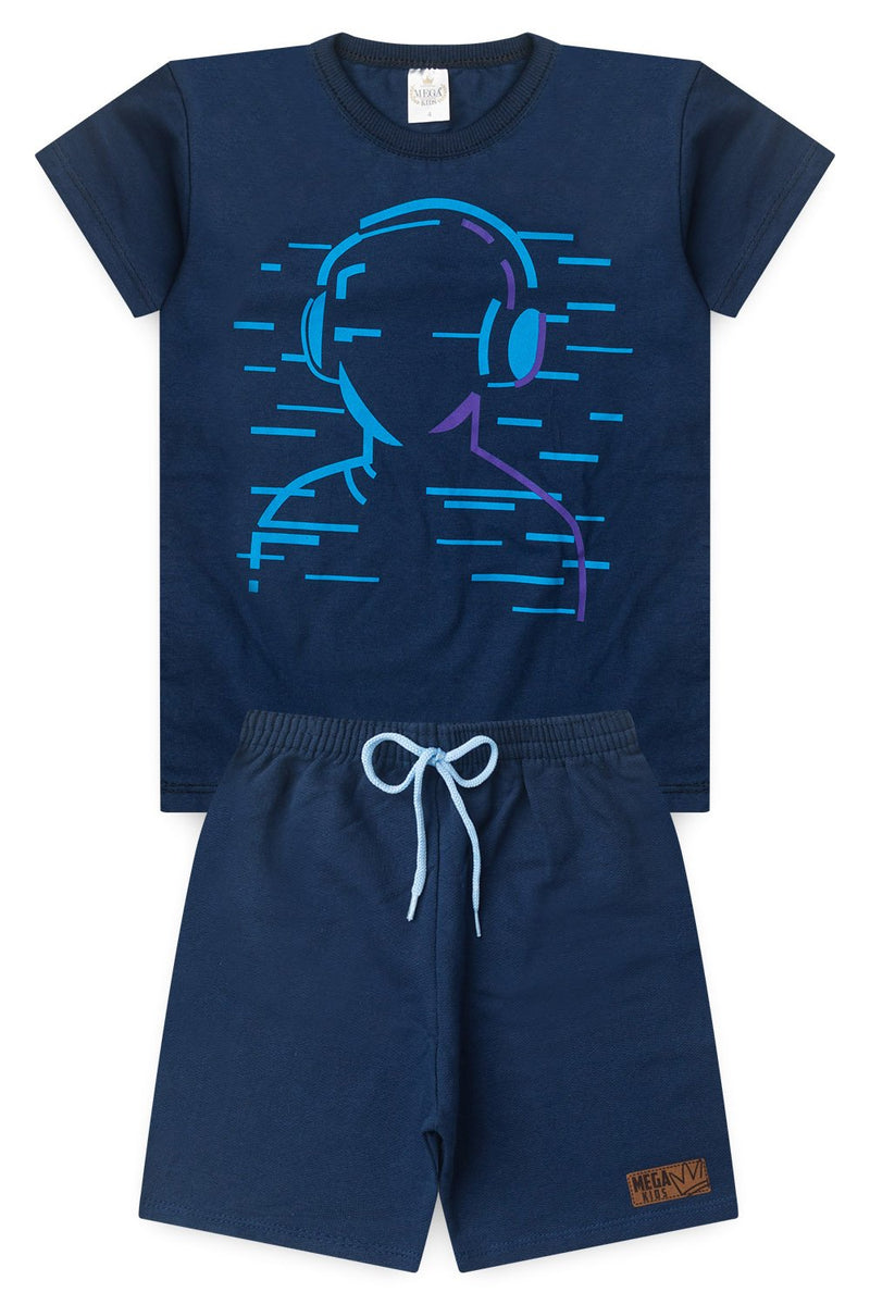 Conjunto Infantil Verão Masculino Menino de Fone - Marinho