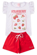 Conjunto Infantil Verão Feminino Strawberry - Branco