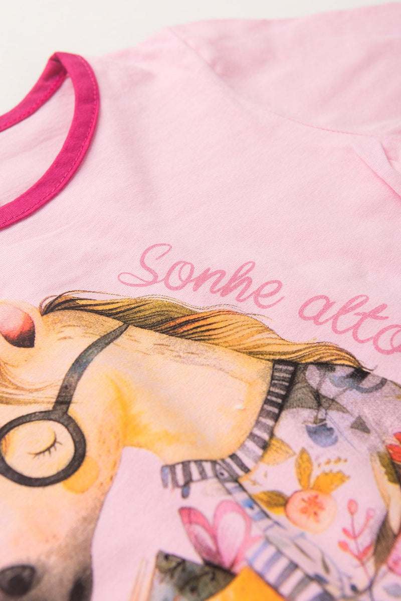 Pijama Infantil Manga Longa Feminino Horse - Rosa