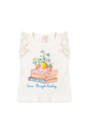 Conjunto Infantil Verão Feminino Livros e Flores - Off White