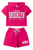 Conjunto Cropped Infantil Verão Feminino Brooklyn Faella - Pink